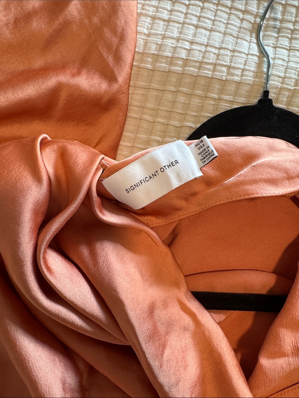 Significant Other Dress Maxi Erika Peach Orange Satin Shoulder Drape 6 - Picture 7 of 10